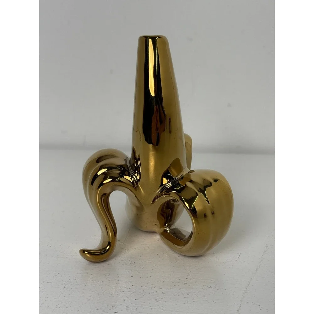 Gold Chrome Peeled Banana Ceramic Bud Vase Pop Art Sculptural Home Decor